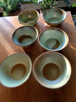6 Vintage Frankoma Pottery Prairie Green Plainsmen Bowls 5x