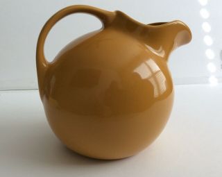 Vintage Mid - Century Hall Ball Jug Pitcher With Ice Lip 633 Mustard Made In Usa