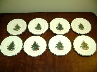 8 Cuthbertson Christmas Tree Bread Or Dessert Plates Green Band England
