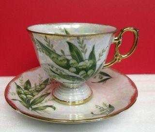 May Lily Of The Valley Iridescent Tea Cup And Saucer Porcelain