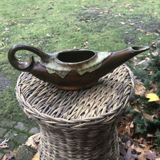 Anna Van Briggle Pottery Pitcher Brown 16” Genie Vase Planter 2
