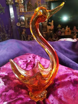 Vintage Murano Glass Bird Swan - Deep Amber And Gold Sommerso Large