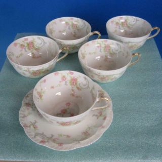 Haviland Limoges The Princess Pink Roses Schleiger 57c - 5 Cups And 1 Saucer