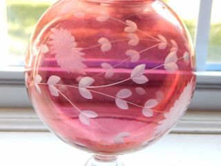 Vintage Floral Ruby Red Jar Vase Etched Cranberry Glass Cambridge Ball Bowl