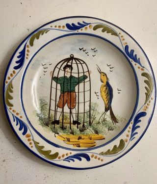 Vietri Hand Painted Wall Plates Upside Down World Man In Bird Cage 9 1/2”