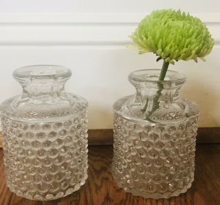 Vintage Hobnail Clear Glass Vase Set Of 2 Small Wedding 4.  5” Tall