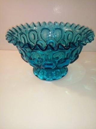 Stunning Vintage L.  E.  Smith Blue Moon And Stars Ruffled Rim Footed Bowl.  7 1/2 "