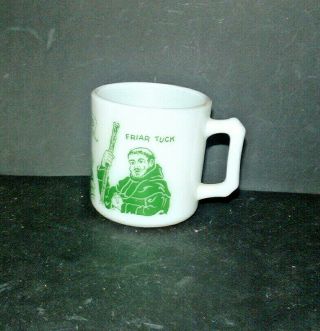 Vintage HAZEL ATLAS Milk Glass Mug - ROBIN HOOD Friar Tuck LITTLE JOHN 2