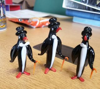 Murano Glass ? Miniature Animals 3 X Penguins