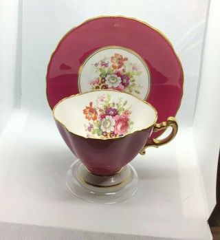 Vintage Hammersley Signed F.  Howard Floral Red China Teacup And Saucer