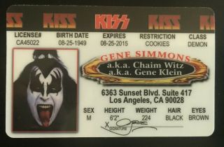 Gene Simmons Kiss Novelty Drivers License Id Card Rock And Roll All Night Tongue