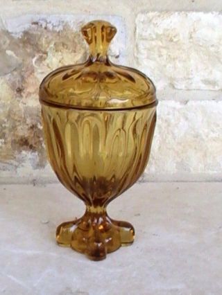 Viking ? Amber Glass Lidded Pedestal Compote Candy Dish