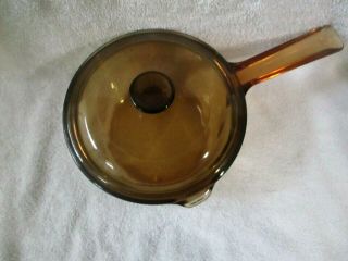 Vintage Corning Vision 1l Amber Glass Pot Pour Spout Sauce With Lid