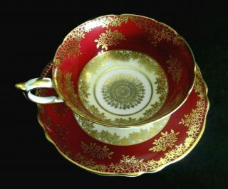 Paragon Bone China Made In England Red & Gold Medallion Cup & Saucer