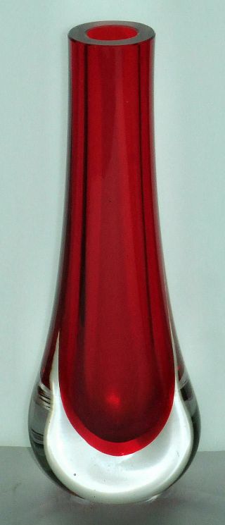 A Ruby Red Whitefriars Glass Tear Drop Vase - No 9571 - 8 Inches Tall - Perfect