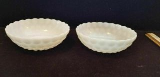 2 Vintage 8 1/2 " D Round Vegetable Bowls Bubble Milk Glass By Anchor Hocking