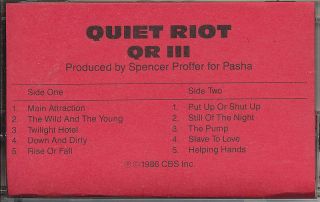 Quiet Riot Iii Rare Promo Advance Cassette 
