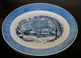 Royal China Currier And Ives Winter Farmhouse 10 " X 13 " Oval Platter 1
