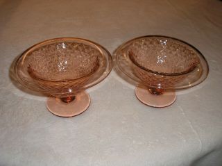 Imperial Depression Glass Pink Diamond Quilted Two Stemmed Compotes 3 - 3/4 " Tall