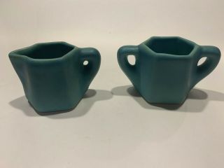 Early Van Briggle Cream And Sugar Set - Blue - Ca.  1910 - 1920 - Numbered Molds