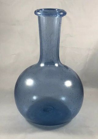 Hand Blown Art Glass Bud Vase Light Blue Round 7.  75” Tall