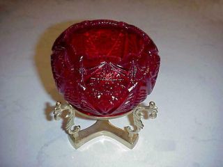 Vintage Fenton Glass Ruby Red Rose Bowl Candle Holder W/ Brass Stand