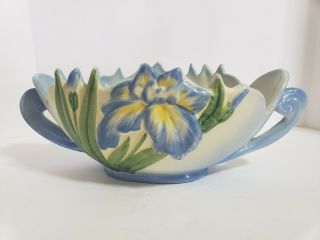 Vintage Camark Ceramic Double Handled Vase Bowl Planter Blue Yellow Iris 3d