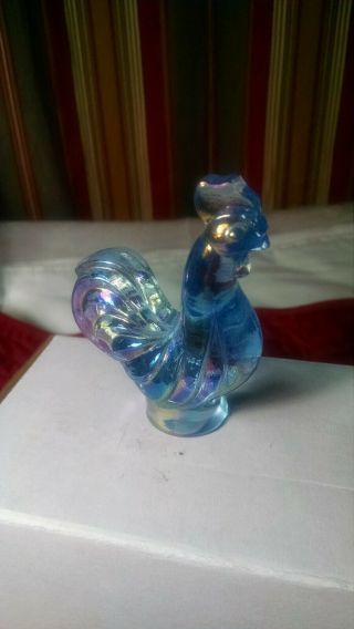 Small Fenton Light Blue Carnival Glass Rooster Chicken Figurine