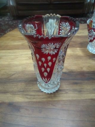 Anna Hutte Blekristall Red/clear Lead Crystal Vase,  Germany