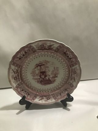 Antique Red Staffordshire Transferware Canova Plate 1840s Large Urn