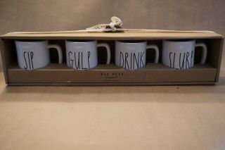 Rae Dunn Sip,  Drink,  Slurp,  Gulp Mini Espresso Mugs Set Of 4 -