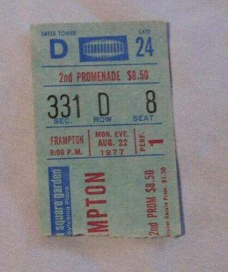 1977 Peter Frampton Concert Ticket Stub Madison Square Garden