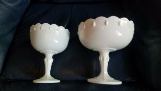 2 - Vintage White Milk Glass Teardrop Pedestal Compote Candy Dish Bowl 8 " And 6 "