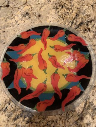 Peggy Karr Art Glass Plate Red Hot Chili Peppers 11 1/2 "