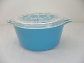 Vintage Pyrex Blue Casserole Dish w/Patterned Lid 3