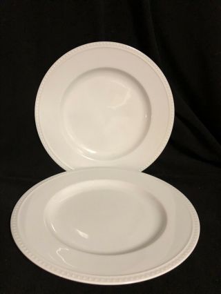 Crate & Barrel Staccato White Two Dinner Plates 11”,  Good Pre - Owned