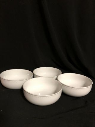 Crate & Barrel Staccato White Six Rimmed Soup Bowls 9”,