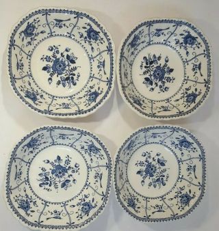 Set Of 4 - Johnson Brothers Indies Blue Square Cereal Bowls - 6 "