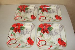222 Fifth Fine Porcelain China Holiday Wishes 6 " Plates Set Of 4
