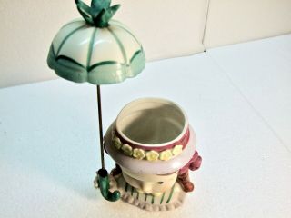 Vintage Thames Lady Head Vase: Girl with Pigtails & Green Parasol Umbrella 52131 2