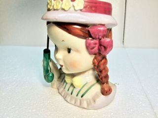 Vintage Thames Lady Head Vase: Girl with Pigtails & Green Parasol Umbrella 52131 3