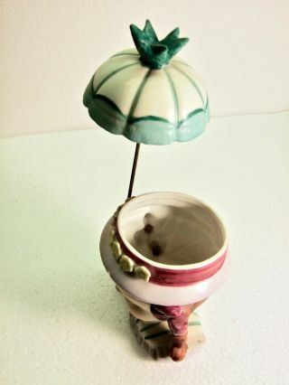 Vintage Thames Lady Head Vase: Girl with Pigtails & Green Parasol Umbrella 52131 4