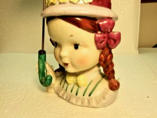 Vintage Thames Lady Head Vase: Girl with Pigtails & Green Parasol Umbrella 52131 7