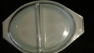 Vintage Pyrex White Snowflake On Turquoise 1 1/2 qt Oval Divided Dish w/ Lid 3