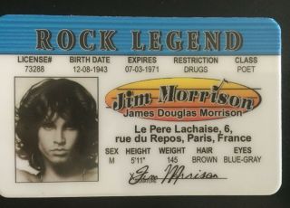 Jim Morrison Novelty Drivers License Id Card The Doors Hotel Light My Fire Rock
