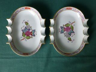Two Herend Hungary Porcelain Hand Painted Ash Trays