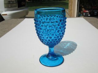L.  E.  Smith Glass Blue Hobnail Water Goblet Stemmed 5 7/8 " - Colonial Blue