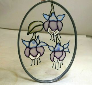 Glass Suncatcher Flowers Purple Yellow Blue Stained Glass 4.  5x3 " Floral Design