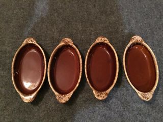 Set Of 4 Vintage Hull Oven - Proof Brown Drip Oval Baking / Serving Dishes