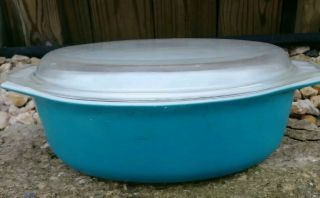 Large Pyrex Oval 1 1/2qt Robins Egg Blue Casserole Dish With Clear Glass Lid